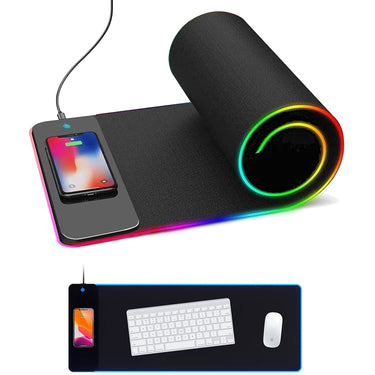 Mouse Pad with Wireless Smartphone Charger | Charging Dock Station & RGB Lights